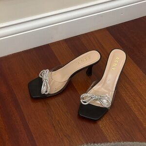 Anna Black Heels with Silver Bow Accent